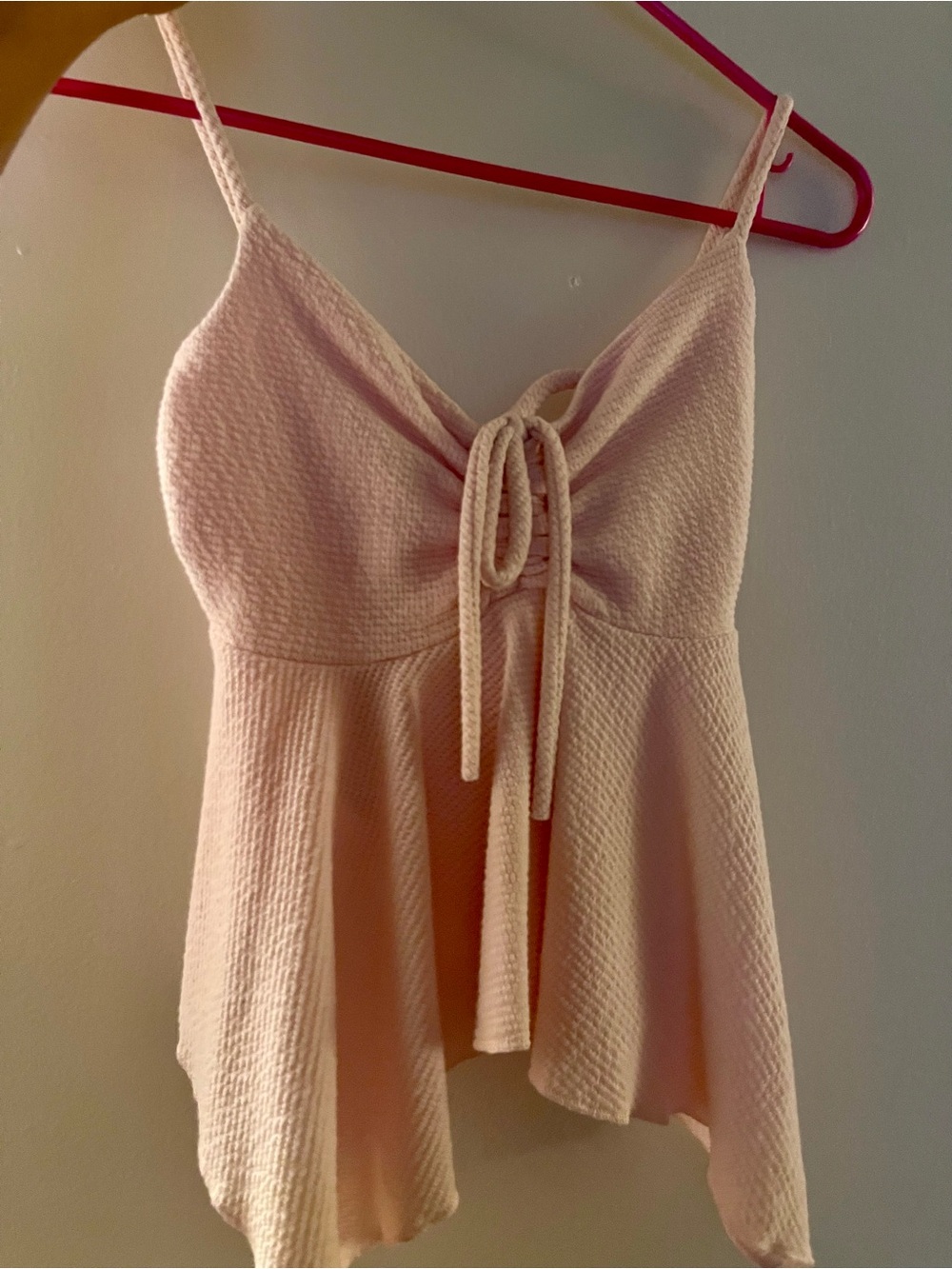 Light Pink Textured Spaghetti Strap Peplum Top